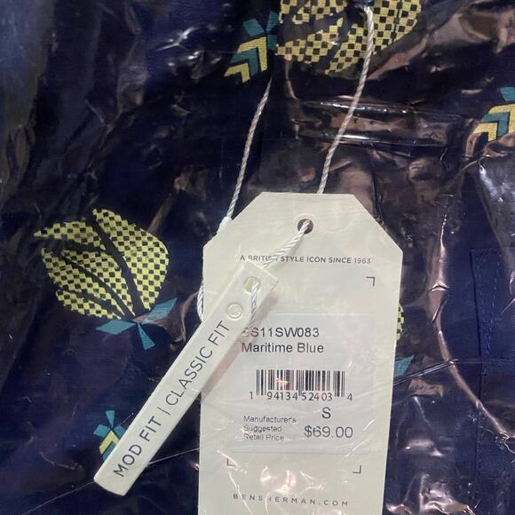 Ben Sherman Small Short Sleeve Digital Floral Print Shirt - Maritime Blue - Picture 5 of 6